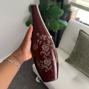 Decorative Burgundy Floral Ceramic Vase - Unbranded